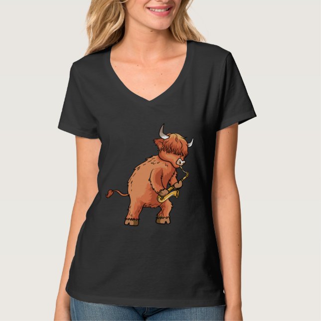 T-shirt Highland Cow Saxophone Music (Devant)