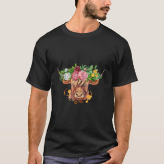 T-shirt Highland Cow Scottish Coo Cow Farm Animal Floral
