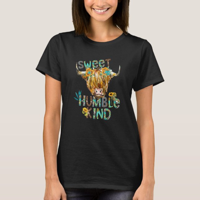 T-shirt Highland Cow Sunflower Sweet Humble Kind Western C (Devant)