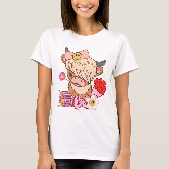 T-shirt Highland Cow valentine, Western valentine, Xoxo (Devant)