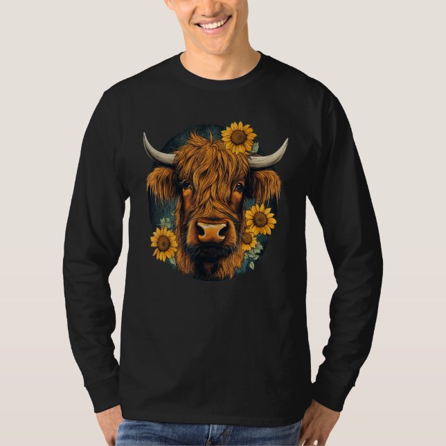 T-shirt Highland Cow With Sunflowers Animal Farm (Devant)