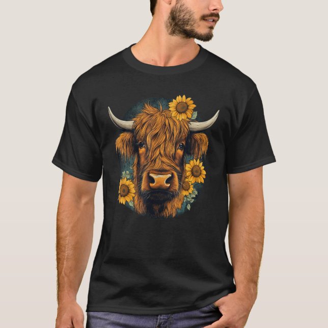 T-shirt Highland Cow With Sunflowers Animal Farm (Devant)