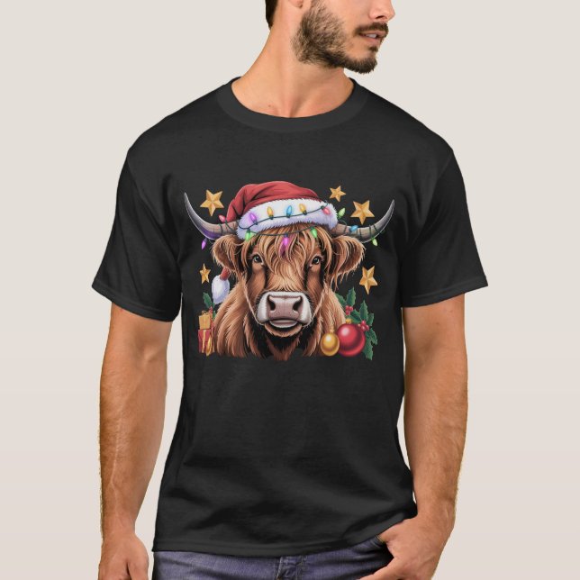 T-shirt Highland Cow Xmas Heifers Agricole Amoureux des an (Devant)