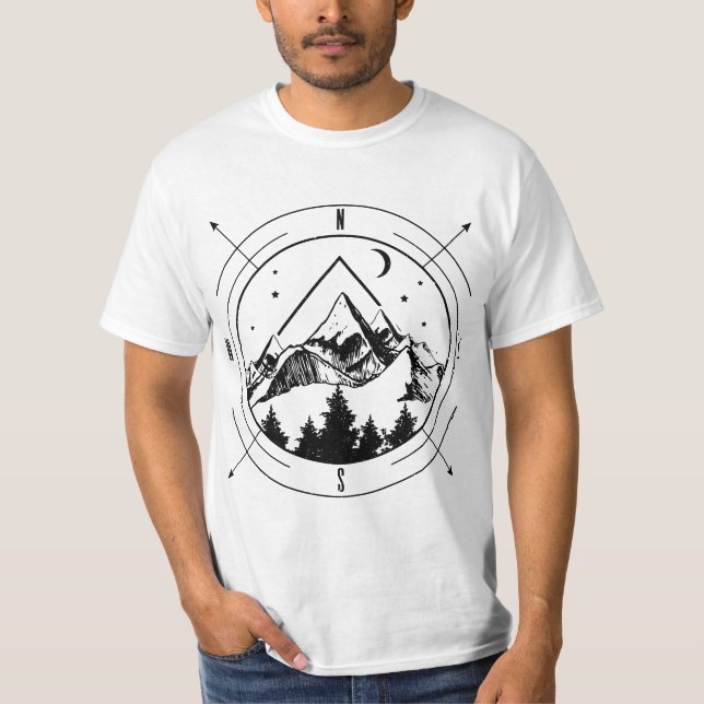 T-shirt Hiking Camping Mountains Compass Hiker Camper Outd (Devant)