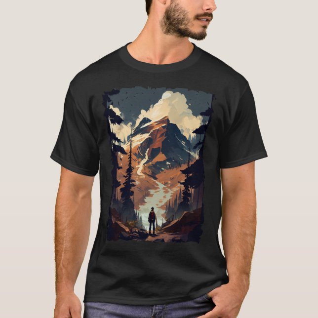 T-shirt Hiking camping mountains sunset hiker retro 70s vi (Devant)
