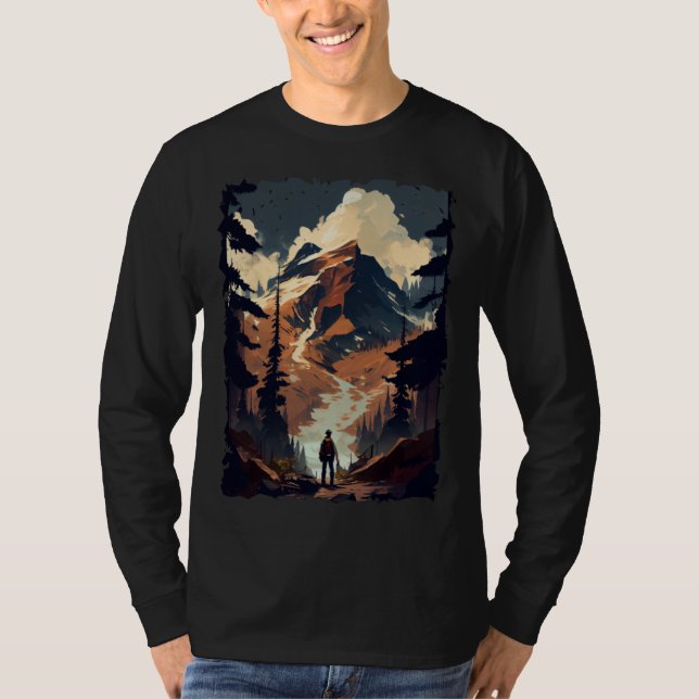 T-shirt Hiking camping mountains sunset hiker retro 70s vi (Devant)