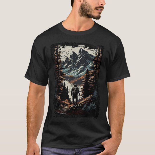 T-shirt Hiking camping mountains sunset hiker retro 70s vi (Devant)