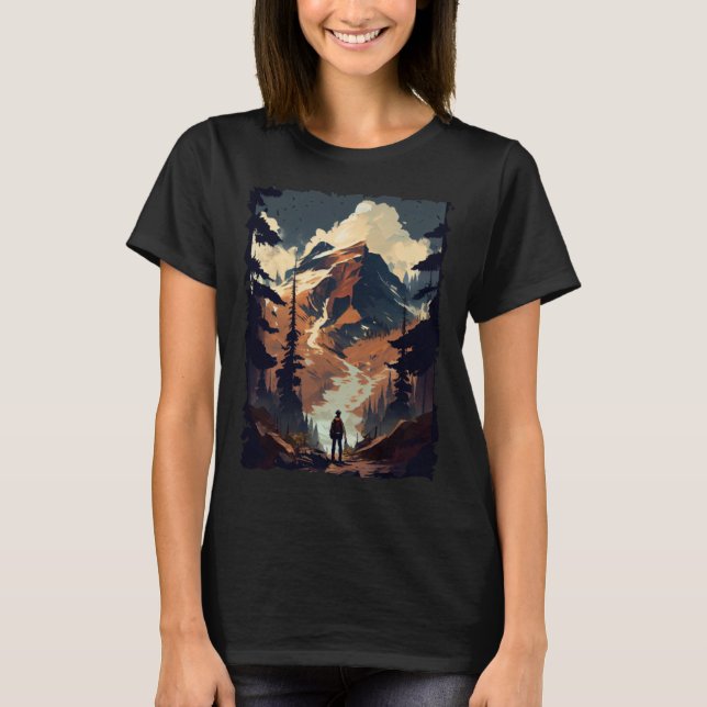 T-shirt Hiking camping mountains sunset hiker retro 70s vi (Devant)