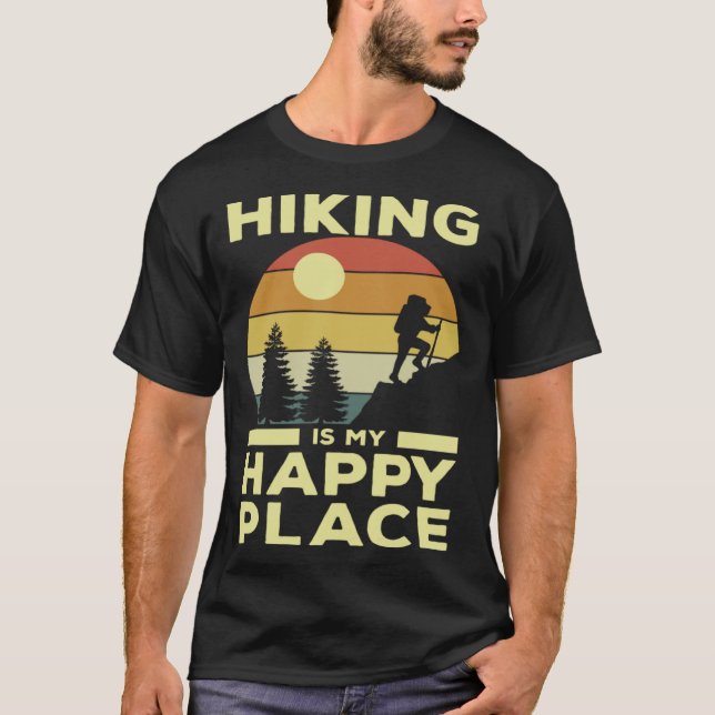 T-shirt Hiking is My Happy Place Retro Sunset Mountain Cli (Devant)
