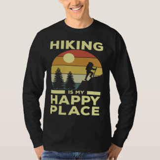 T-shirt Hiking is My Happy Place Retro Sunset Mountain Cli