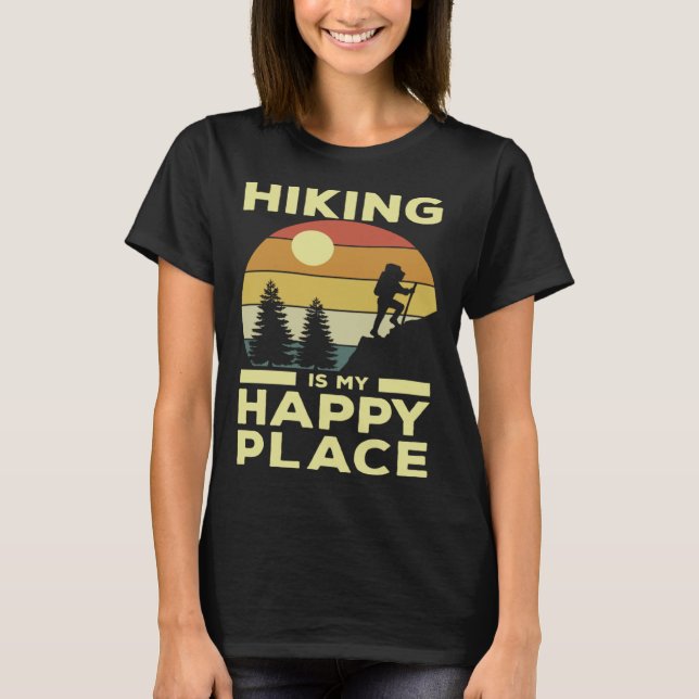 T-shirt Hiking is My Happy Place Retro Sunset Mountain Cli (Devant)