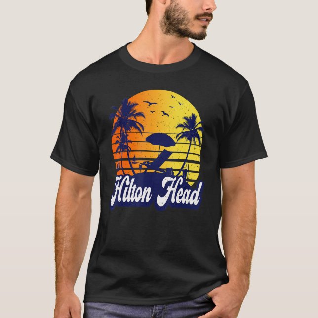 T-shirt Hilton Head Carolina Sunset Beach Retro (Devant)