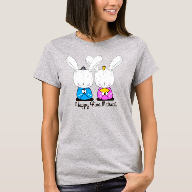 T-shirt Hinamatsuri Siamese Bunnies blancs Hina Ningyo (Devant)