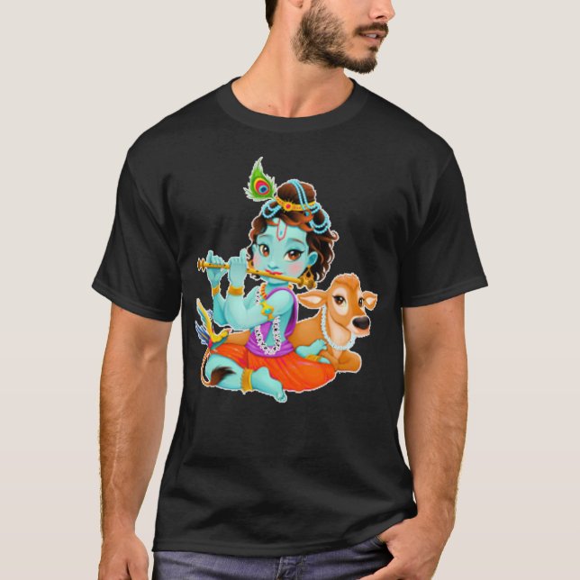 T-shirt Hindu god Lord Shri Krishna with cow and bird (Devant)