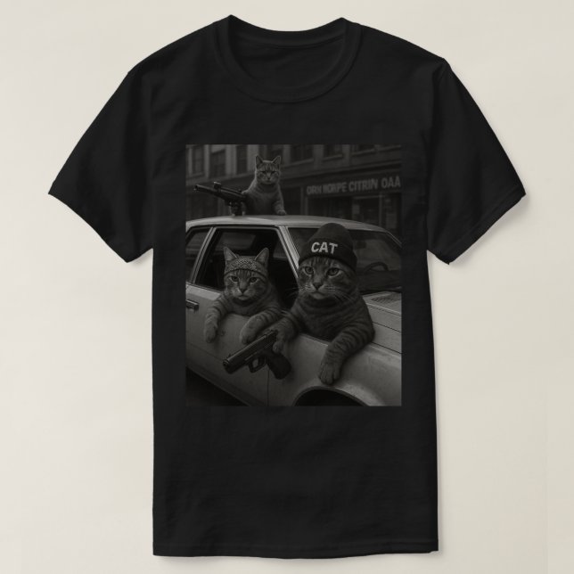 T-shirt Hip hop Cat Gang Réaliste Artwork, Amoureux des ch (Design devant)