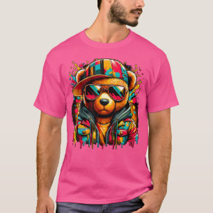 T-shirt Hip hop coloré Teddy Ours Avec Lunettes De Soleil