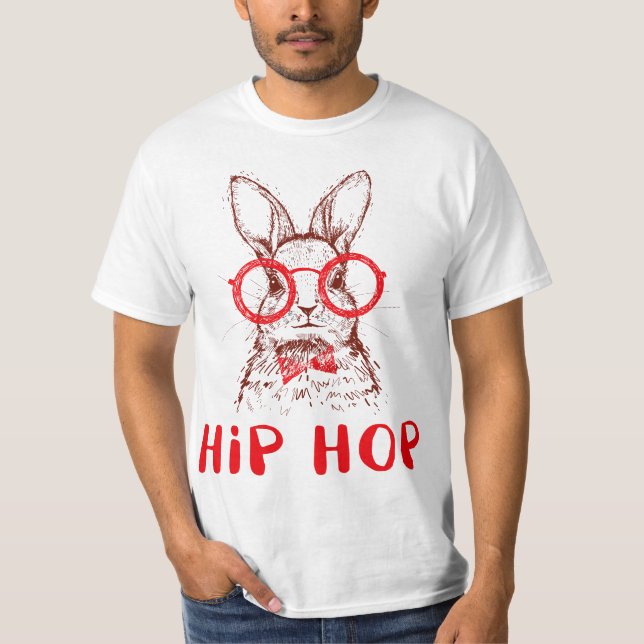 T-shirt Hip Hop Easter Bunny Nerd Hipster Tee Gift Rabbit  (Devant)
