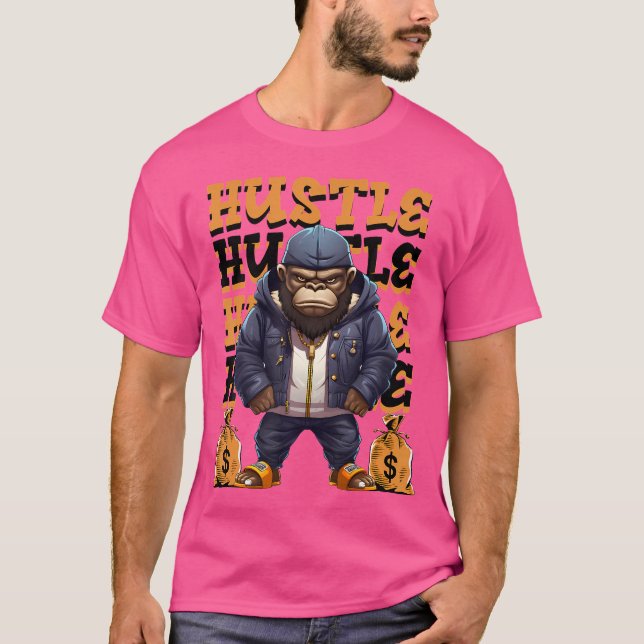 T-shirt Hip hop Gorilla Hustle Argent Ape Streetwear Anima (Devant)