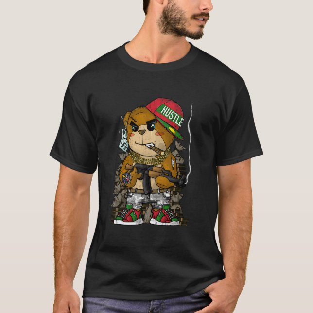 T-shirt Hip-Hop Hipster Teddy Bear Rap Street Wear (Devant)