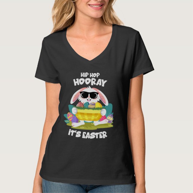 T-shirt Hip Hop Hooray Easter Bunny Egg Hunt Happy Spring  (Devant)