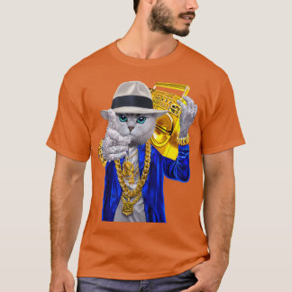 T-shirt Hip Hop Rapper Cat in Fedora Hat Carrying Music fa