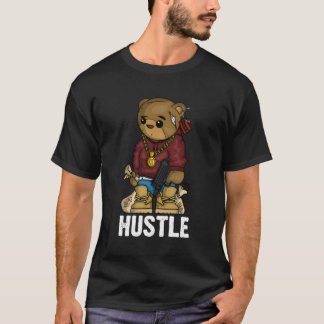 T-shirt Hip hop Teddy Bear Hustle Gun Obtenir de l'argent
