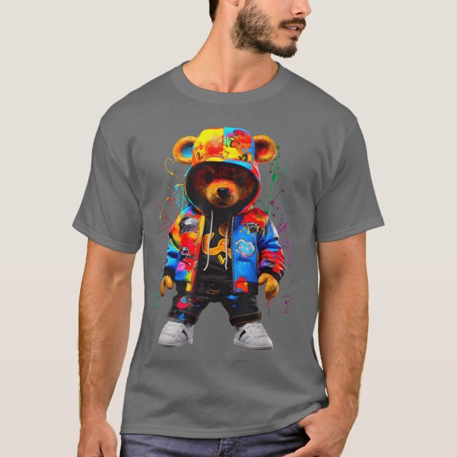 T-shirt Hip Hopeddy Bear ColorfuleddyBear Avec fille (Devant)