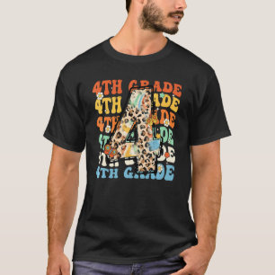 T-shirt Hippie 4e année léopard rétro groovy premier jour
