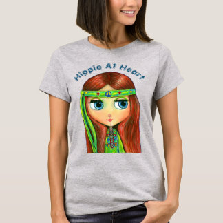 T-shirt Hippie Au Coeur Bouton Vert Paix Sign Mignonne