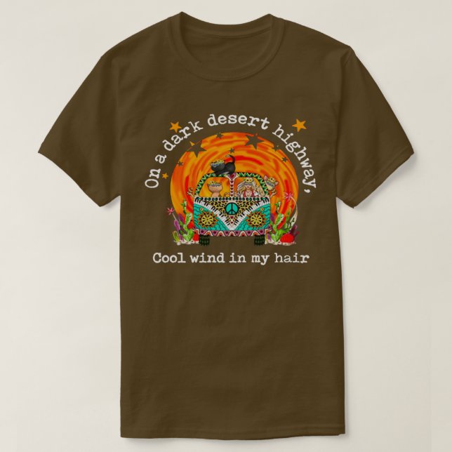 T-shirt Hippie Chat SUR UN DARK DESERT AUTOROUTE Vent cool (Design devant)