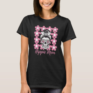 T-shirt Hippie Chick Maman Amour Crâne Fleur Puissance Vin