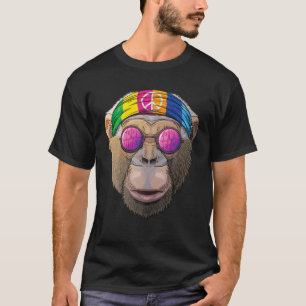 T-shirt Hippie Chimpanzee Love Peace Sign Les années 70 Hi