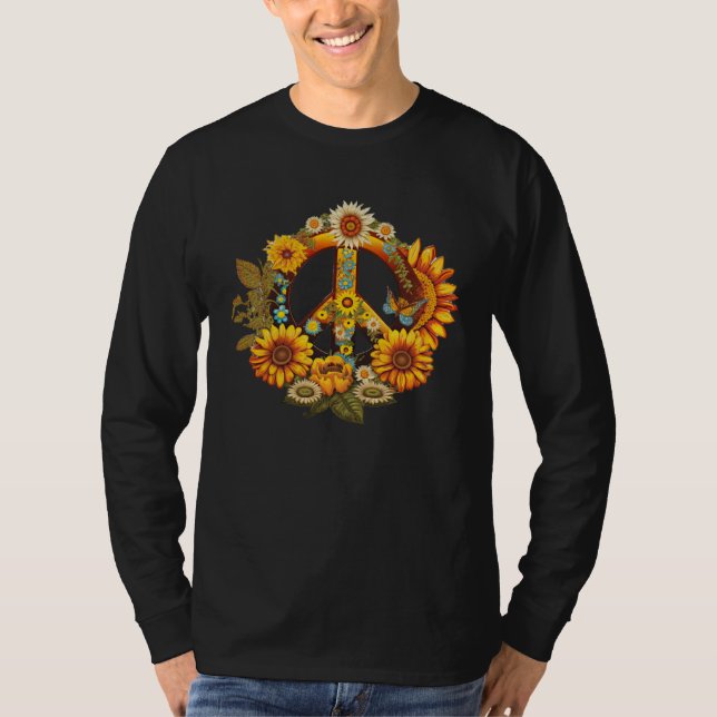 T-shirt Hippie Daisy Peace Sign Retro Flower Sunflower (Devant)