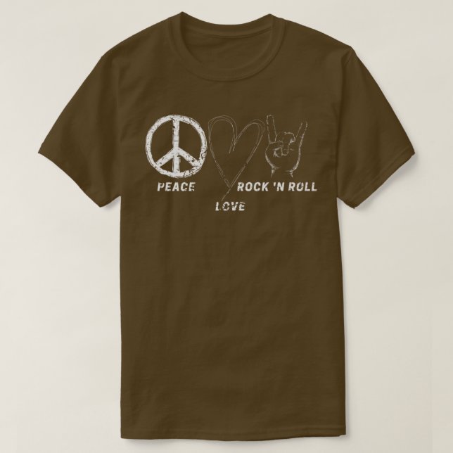 T-shirt Hippie Design Peace Love Rock N Roll Concert Band  (Design devant)