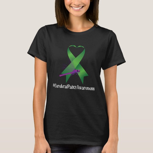 T-shirt Hippie Dragonfly Ribbon Cerebral Palsy Awareness (Devant)