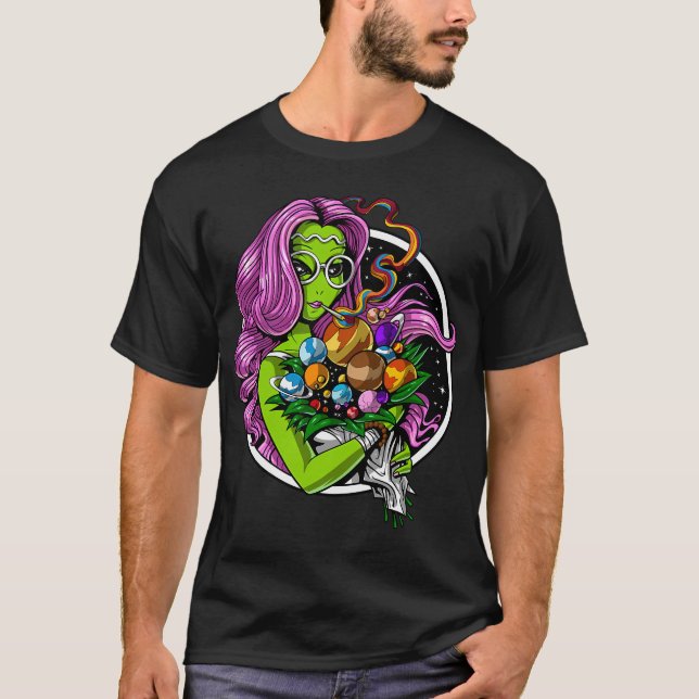 T-shirt Hippie Extraterrestre Fumeur (Devant)