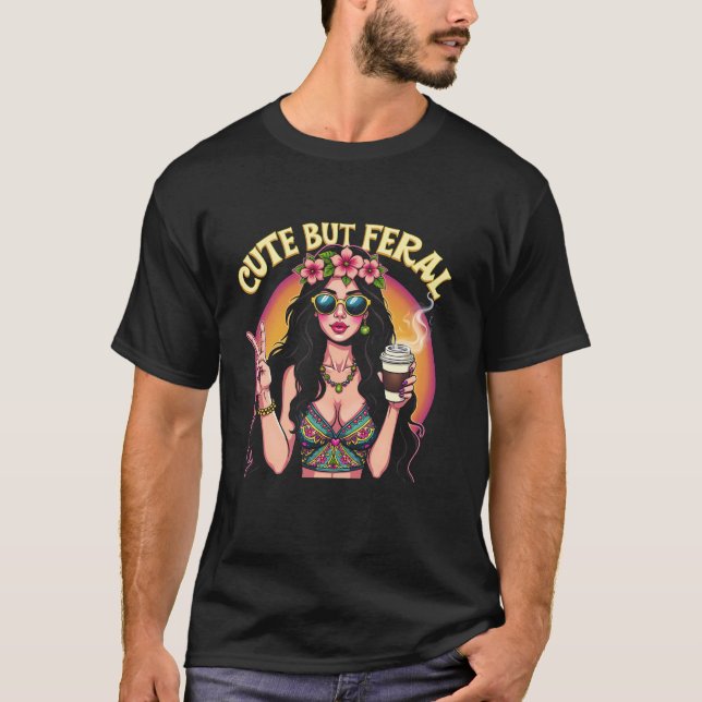 T-shirt Hippie Fille Vêtements Feral Femme Café Lover Paix (Devant)