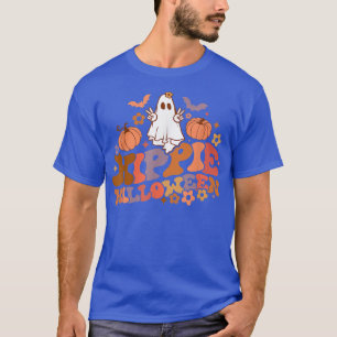 T-shirt Hippie florale rétro Halloween Citrouille fantôme