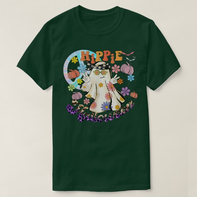 T-shirt Hippie Florale Rétro Halloween Citrouille Ghost Pa (Design devant)