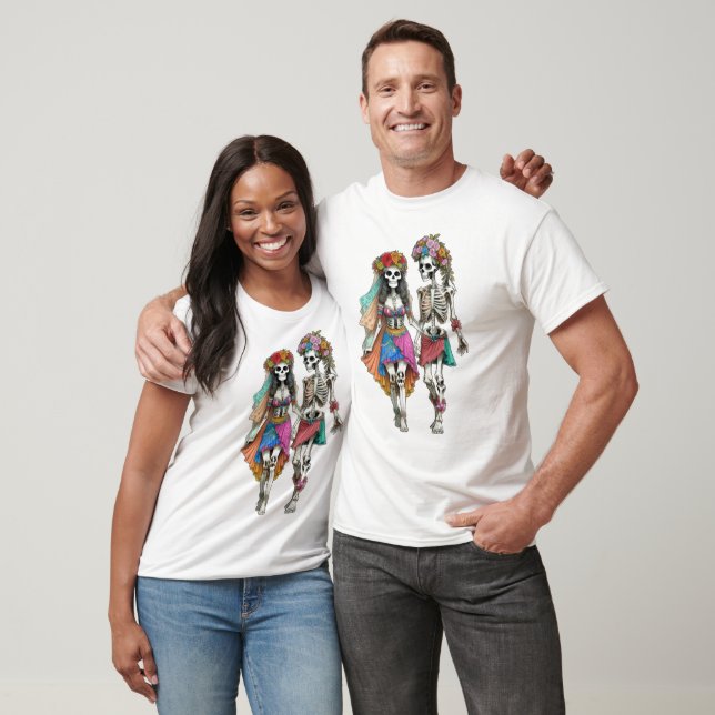 T-shirt Hippie Gothique Skeleton Couple (Unisexe)