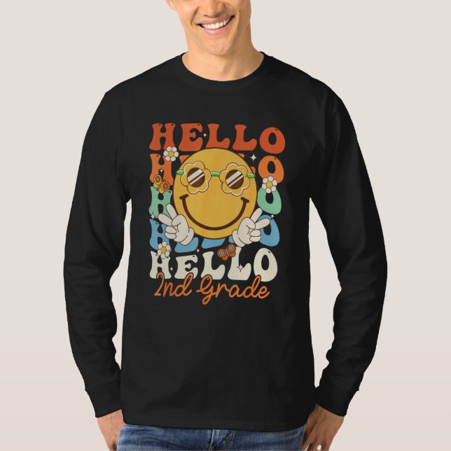 T-shirt Hippie Hello 2nd Grade Retro Groovy  Back to Schoo (Devant)