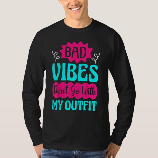 T-shirt Hippie Peace Groovy Bad Vibes Don t Go With My Out (Devant)