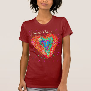 T-shirt Hippie rétro Coeur rose Turquoise Enregistrer la d