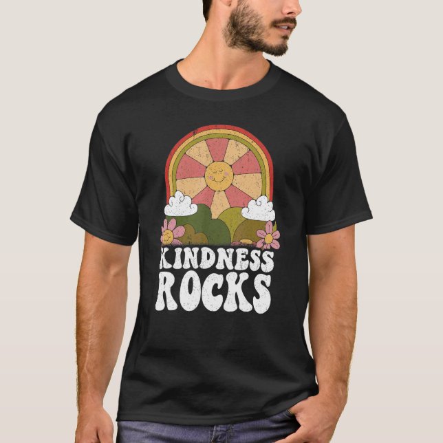 T-shirt Hippie Retro Enseignant Rainbow Kindness Rocks Ear (Devant)