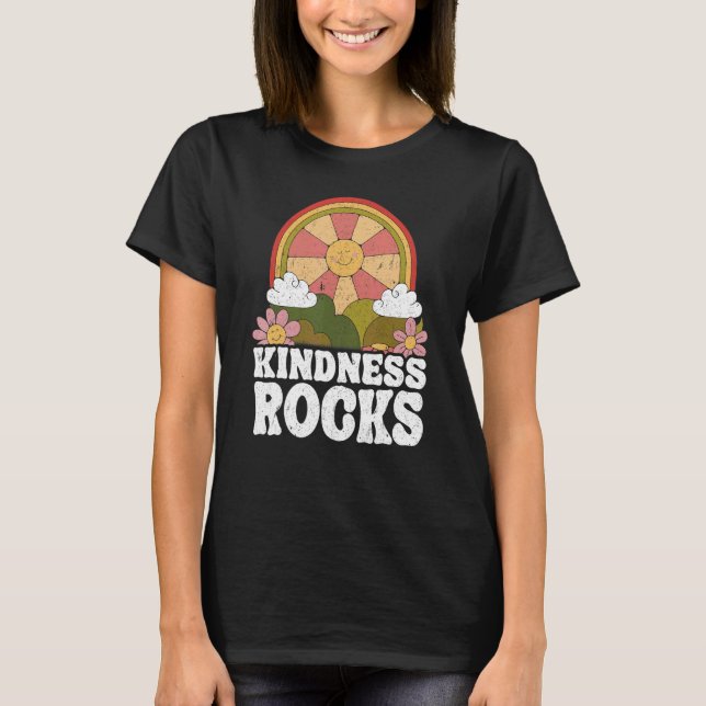 T-shirt Hippie Retro Teacher Rainbow Kindness Rocks Earth  (Devant)