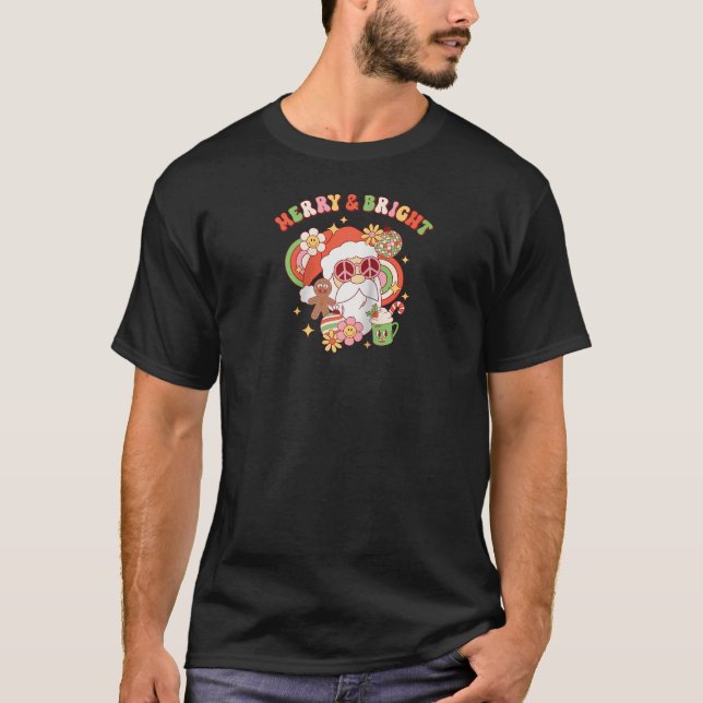 T-shirt Hippie Santa Clause Joyeux et Super Christ lumineu (Devant)
