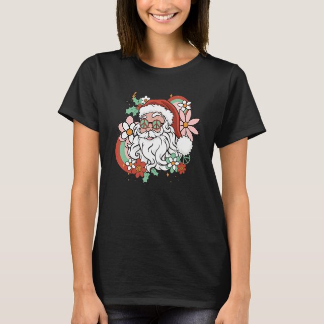 T-shirt Hippie Santa Groovy Peace Sign  Christmas (Devant)