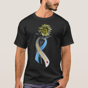 T-shirt Hippie Tournesol Gris Bleu Ruban Type 1 Diabète