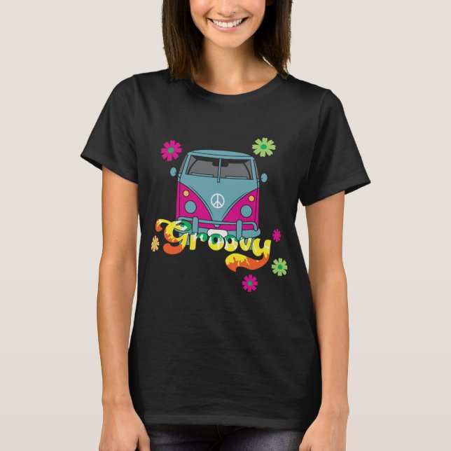 T-shirt Hippie-Van-Retro-Floral-Bus (Devant)