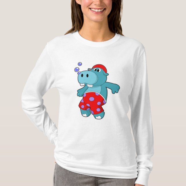 T-shirt Hippo à la natation avec maillots de bain (Devant)